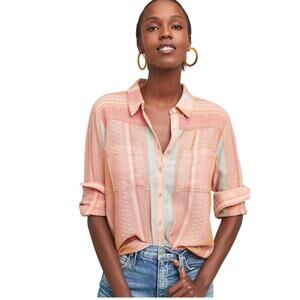 Maeve Shirt Womens 8 Pink Blue Stripe Long Sleeve Button Up Anthropologie Top
